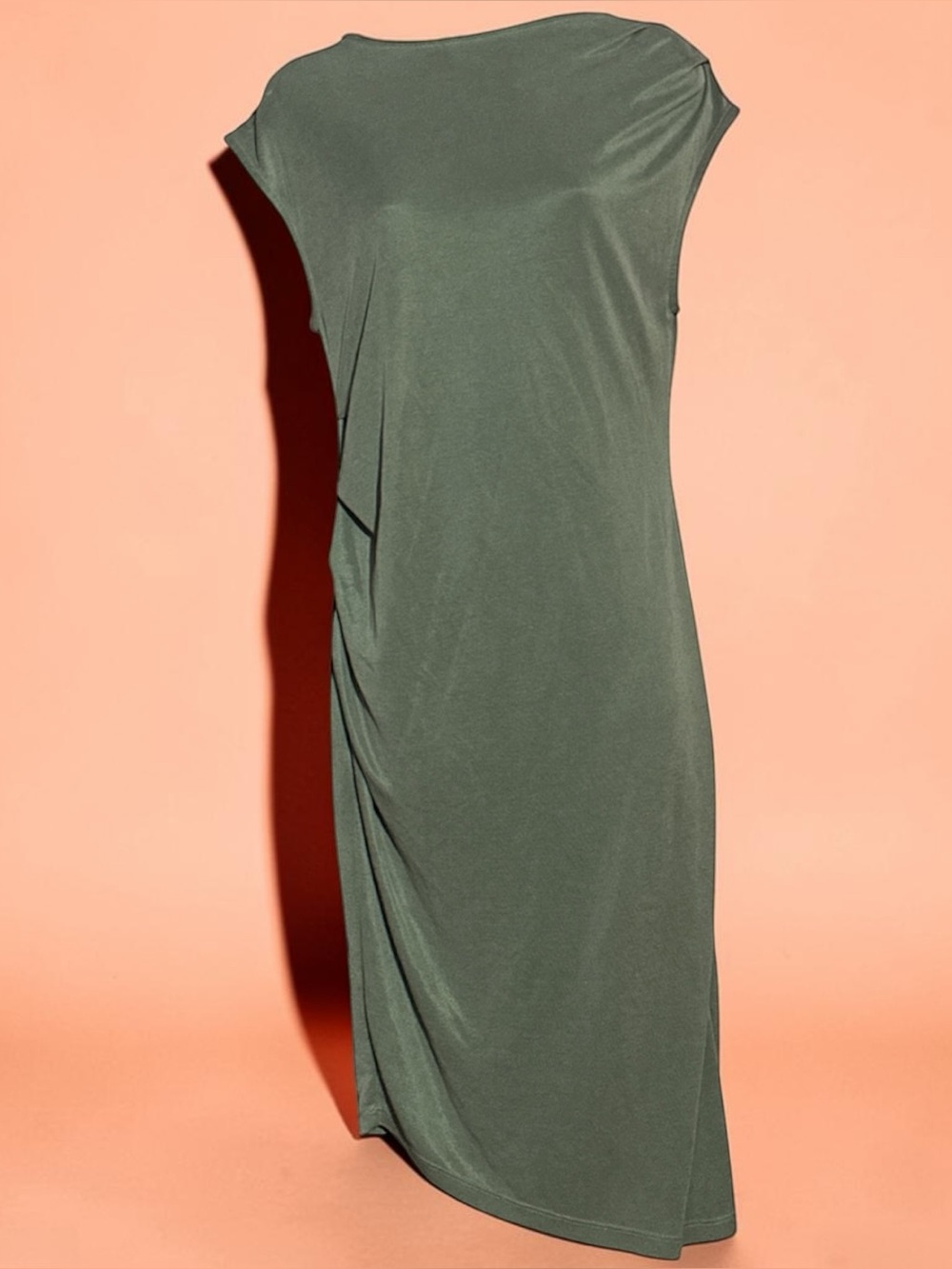 Topshop Premium Rib Jersey Ruched Side Midi Dress in Sage Green- Size 6